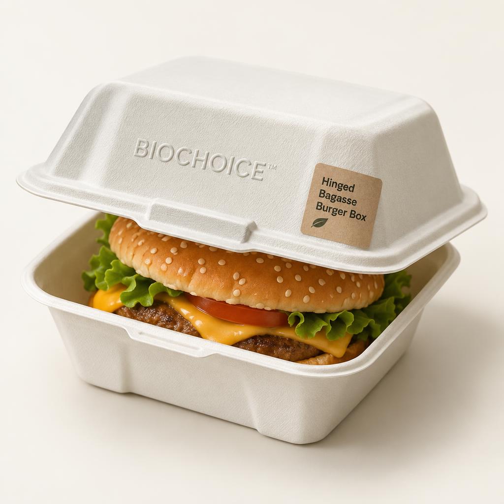 Hinged Bagasse Burger Box
