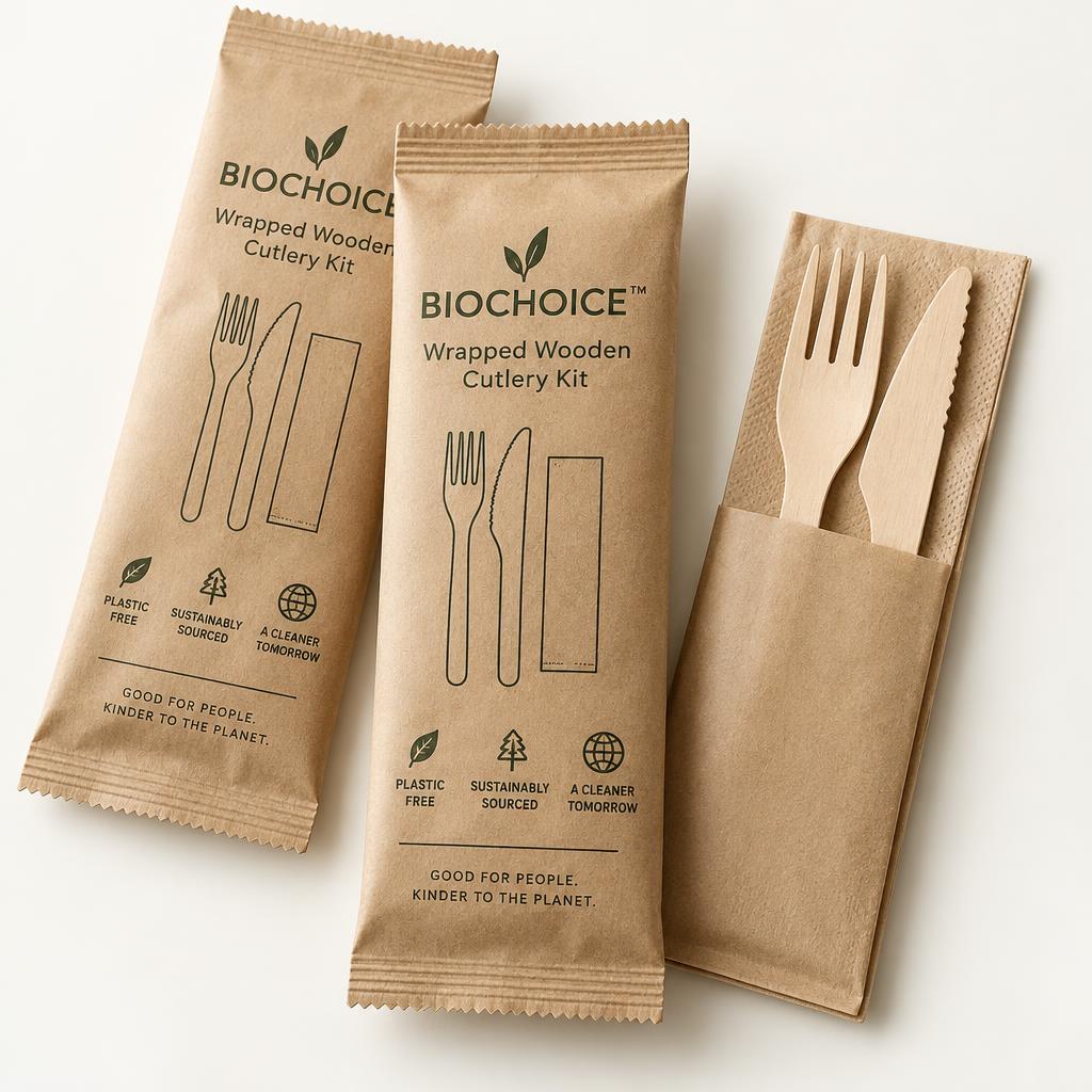 Wrapped Wooden Cutlery Kit